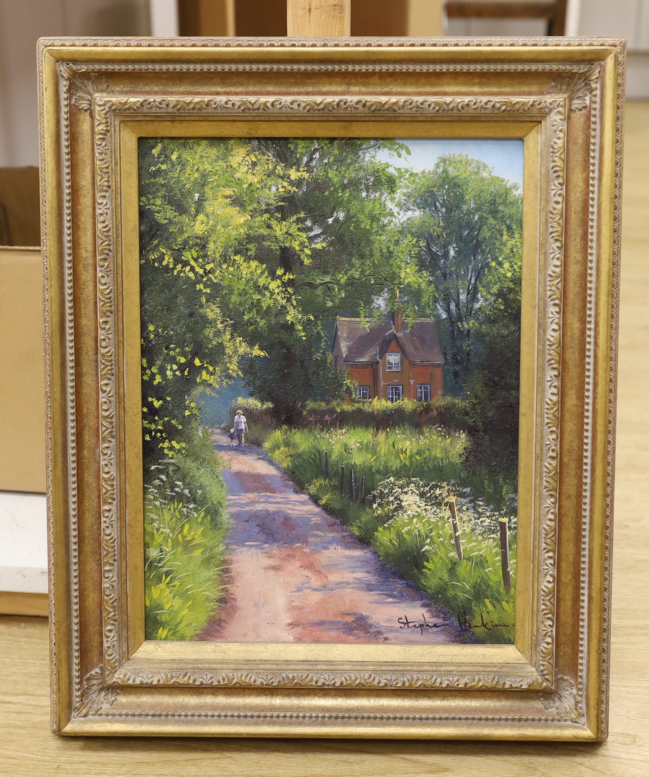 Stephen Hawkins (b.1964), oil on canvas, ‘Lane at Twineham’, signed, The Ashdown Gallery label verso, 39 x 29cm